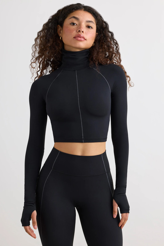 Soft Active Turtleneck Crop Top in Black - UK Size:XL